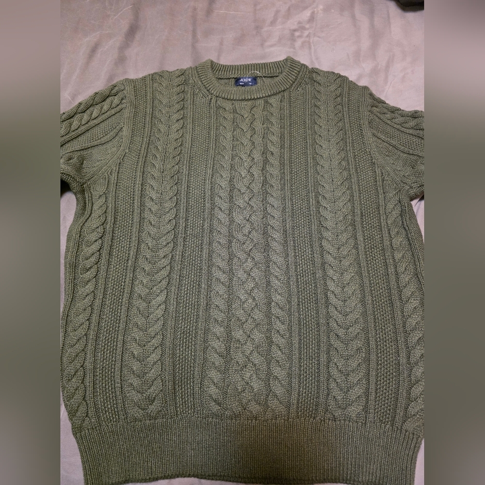 J. Crew Factory Green Cable Knit Crewneck Sweater - Picture 6 of 6